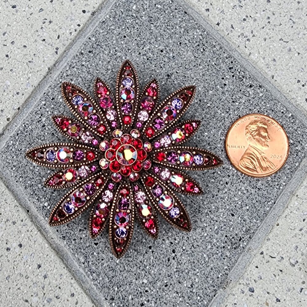Joan Rivers Aurora Borealis Crystal Swarovski Flower Brooch 2 Piece Set Vintage - Picture 4 of 6